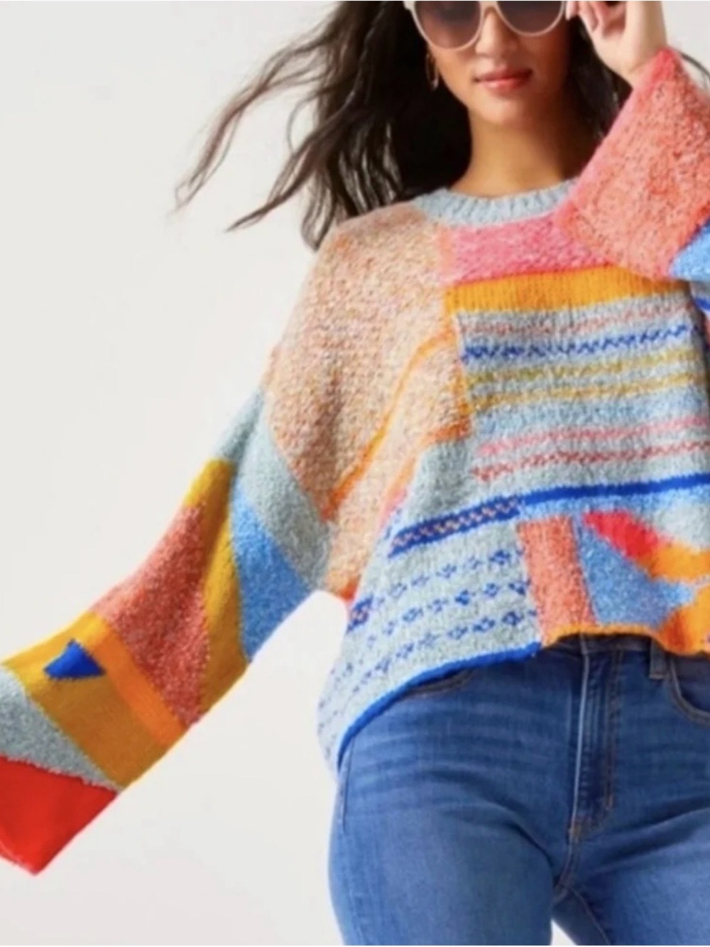 Moon & Madison Colorblock Oversized Knit Sweater Size S